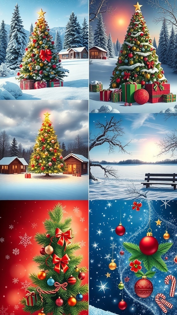 A collection of beautiful Christmas wallpapers showcasing winter scenes and festive decorations.